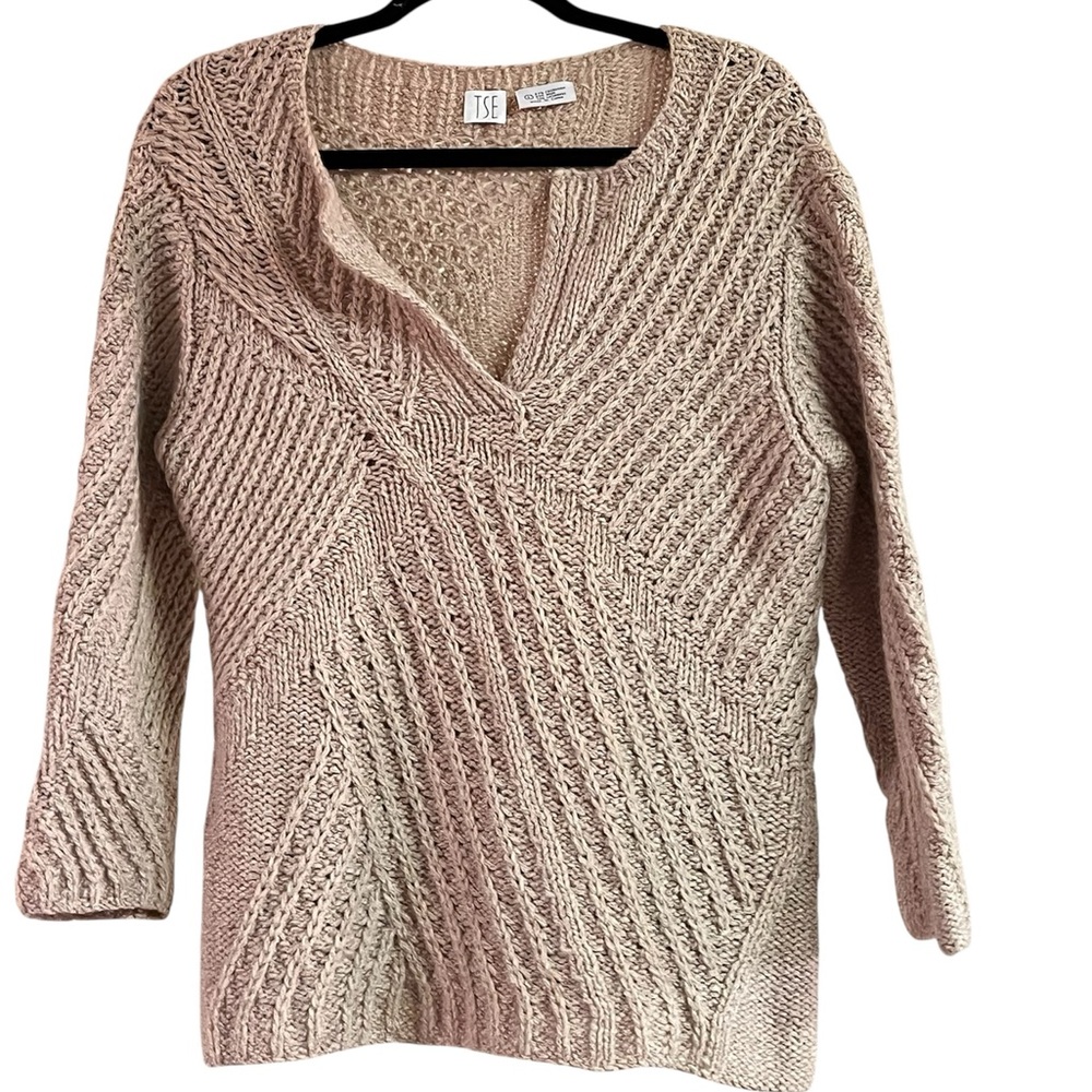 Vintage TSE Women’s Chunky Knit Sweater Cashmere Angora Wool in Tan size Large